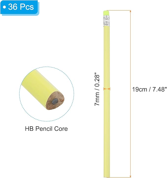 PATIKIL Round Pencils, 36 Pack Triangle HB Graphite Pencil Woodcase Wooden Pencils with Eraser for Classroom Office Writing Drawing Supplies, Yellow
