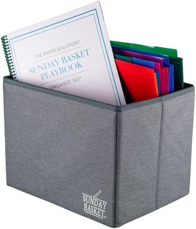 Organize 365 Paper Organizer Solution | Home Office Organization & Document Holder | File Box for Paper Storage | The Classic Sunday Basket® System (Slate Gray)