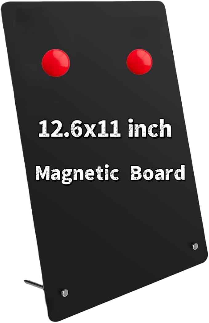 1-Pack Magnet Board, Magnet Display Stand, 12.6 x 11 Inch Memo Board with Removable Feet for Desk, Kitchen, Memo, Photo and Document Display(1, Black-Vertical)