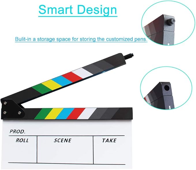 Coolbuy112 Movie Directors Clapboard, Photography Studio Video TV Acrylic Clapper Board Dry Erase Film Slate Cut Action Scene Clapper with a Magnetic Blackboard Eraser and Two Custom Pens