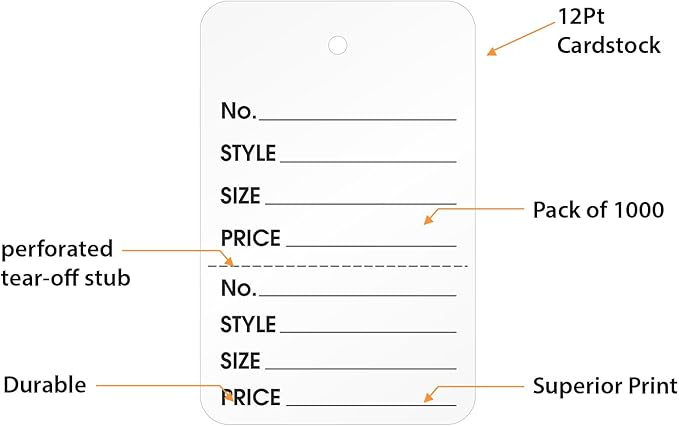 SmartSign 2.875 x 1.75 inch White Perforated Garment Tags Size - 6 | Clothing Size Style Price | 12 Point Cardstock, Pack of 1000, Made in USA