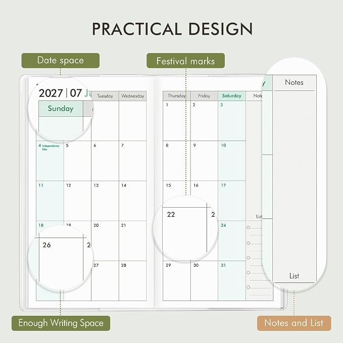 Pocket Calendar 2027-2028 for Purse, Small Pocket Planner 2027-2028 for Purse 3.5×6.5In, 24 Month Organizer from Jan 2027- Dec 2028 Mini Planner with Pvc Cover for Organizing & Planning