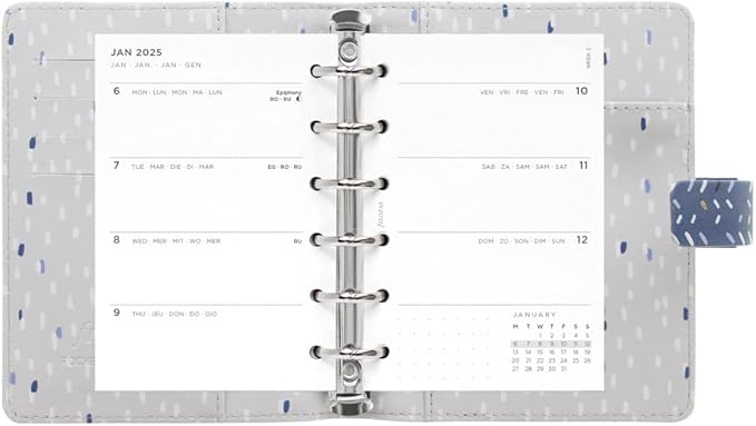 Filofax Indigo Organizer, Pocket Size, Frost - Leather-Look, Gold Foil Accents, Six Rings, Week-to-View Calendar Diary, Multilingual, 2025 (C028714-25)