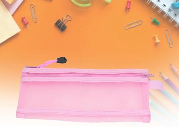 10Pcs Double Layer Mesh File Pouches – Nylon Zipper Bags for A6 Paper Storage, Organize Office Supplies Cosmetics Travel 20.5 x 12 cm(Pink)