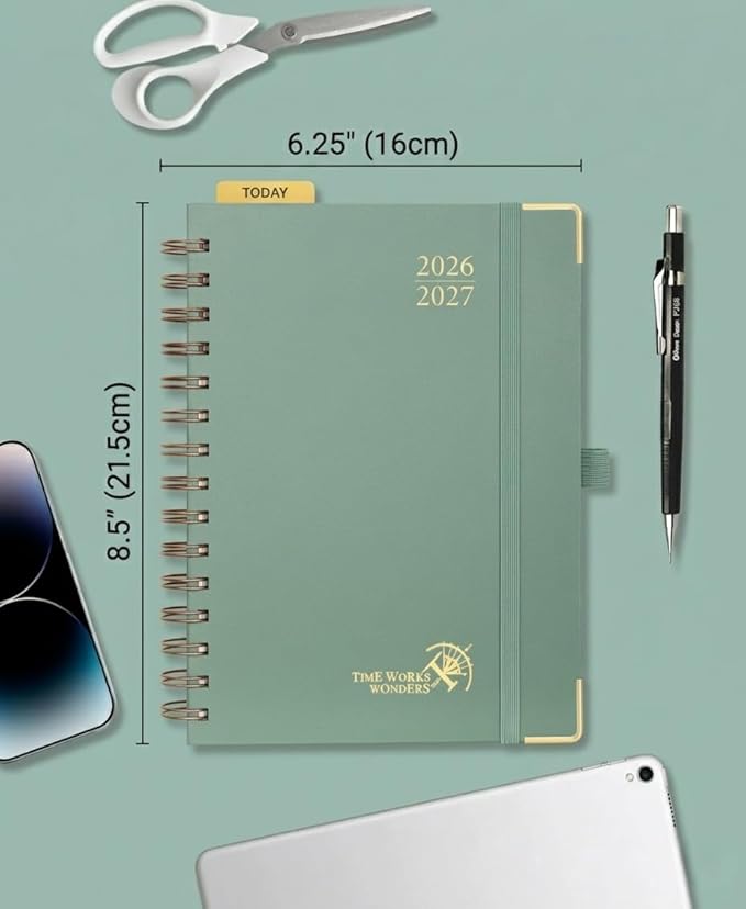 POPRUN 2026-2027 Academic Year Weekly and Monthly Planner Calendar,Jul 2026 - Jun 2027，6.25" x 8.5",Daily Agenda Book & Appointment Book with Hourly Schedule, Tabs, Hardcover, School and Office Supplies - Midnight Green