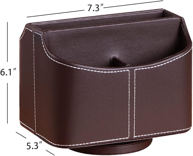 PU Leather Remote Control Holder, 360 Degree Spinning Desk TV Remote Caddy, Desk Organizers and Accessories, for Controller, Media, Mail, Calculator, Mobile Phone, Pen Storage Holder, Brown