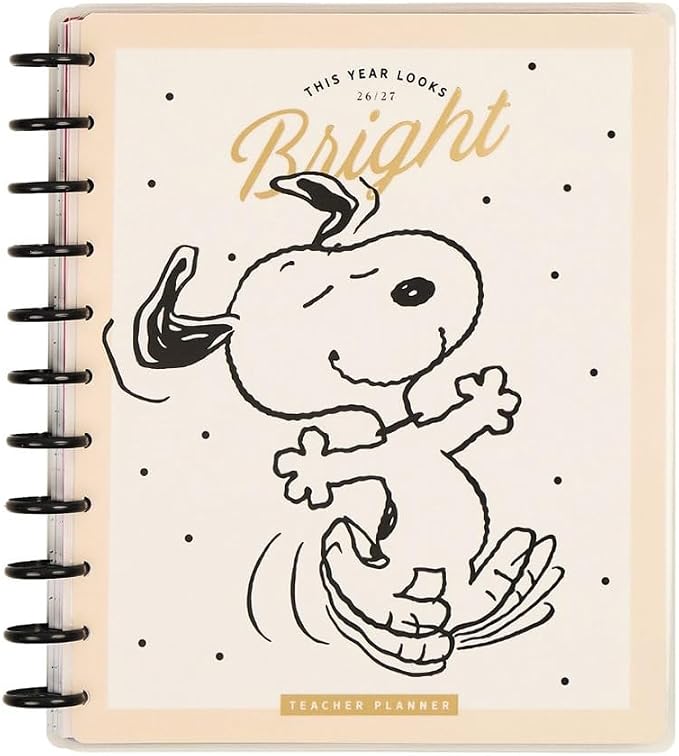 Happy Planner Peanuts Disc-Bound 12-Month Academic Planner, July 2026–June 2027, 12 Dividers, Big Size, 8.5" x 11", Teacher Layout