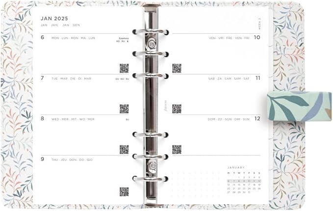 Filofax Botanical Organizer, Personal Size, Mint - Smooth, Leather-Look, Six Rings, Week-to-View Calendar Diary, Multilingual, 2025 (C022648-25)
