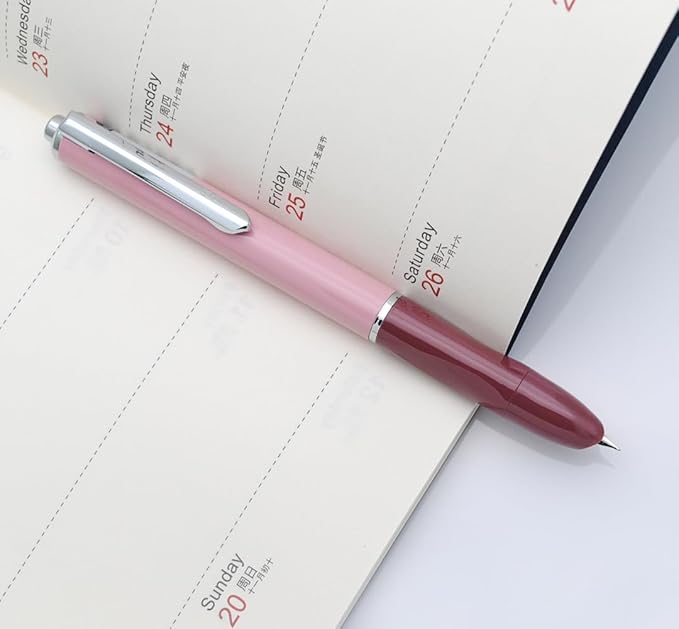 OASO K016 Retractable Fountain Pen Set 0.5mm with 4pcs Blue Ink Cartridges Smooth Writing for School Students (Deep Sea Pink)