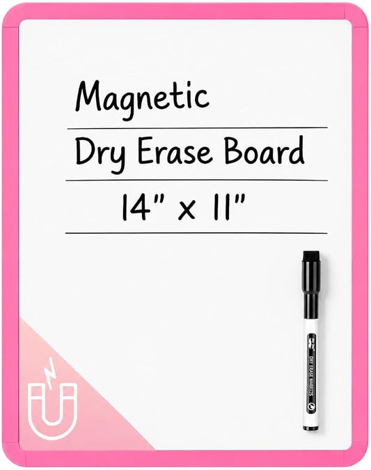 Mr. Pen- Dry Erase Board, 14” x 11” with a Black Dry Erase Marker, Light Coral Frame, Small Mini White Board for Students, Fridge, Wall, Locker, Includes Double Sided Tapes