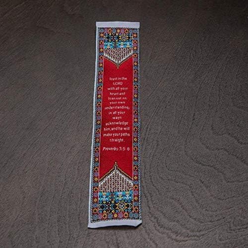 Trust in the Lord, Bulk Pack of 6 Woven Fabric Christian Bookmarks, Silky Soft Proverbs 3:5-6 Red Flexible Bookmarker for Novels Books and Bibles, Traditional Turkish Woven Design, Memory Verse Gift