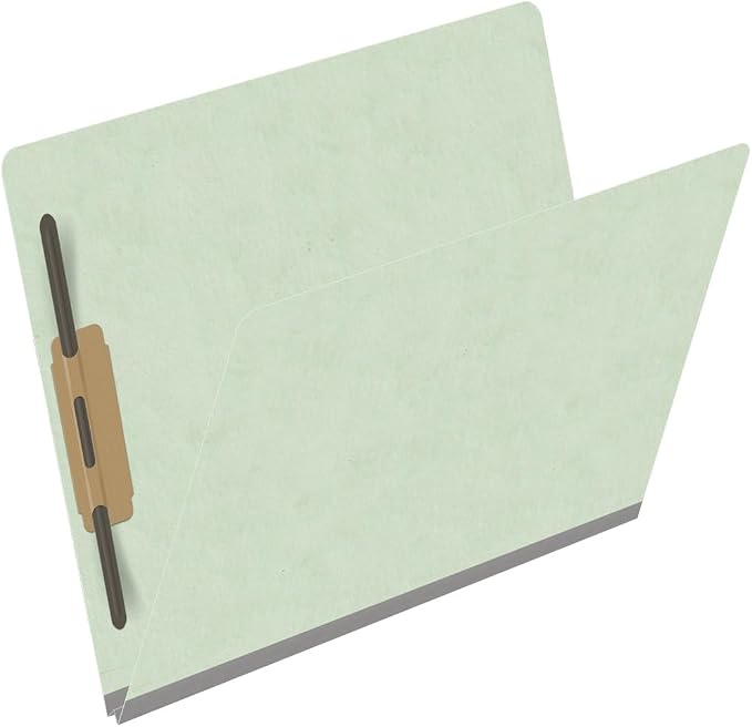 End Tab Pressboard Folders, Letter Size, 2" exp, Fasteners Pos #1 & #3, Pale Green (Box of 25)