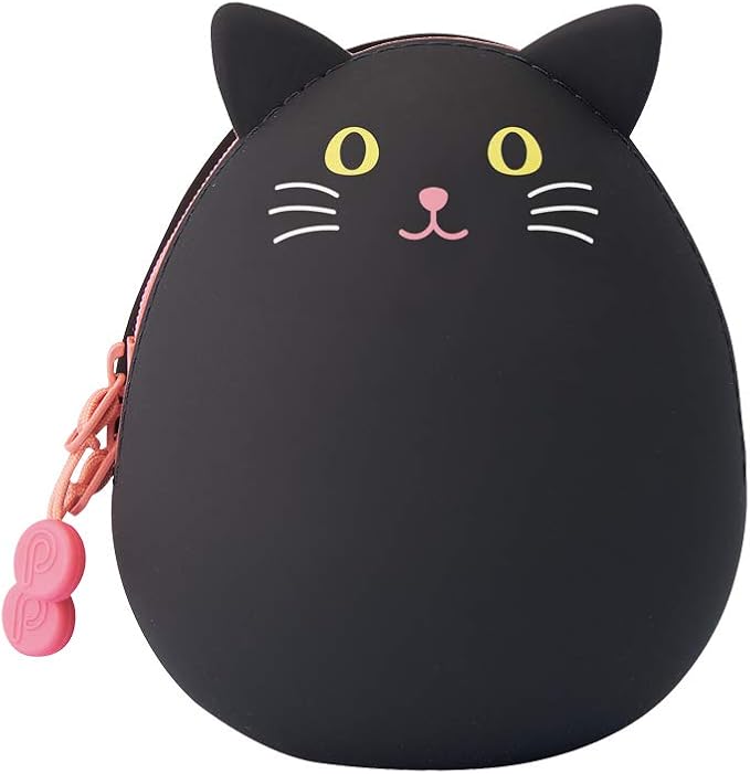 LIHIT LAB PuniLabo Mini Zipper Pouch, Egg-Shaped, Black Cat (A7782-3), Medium: 2.2 Ã— 2.4 inches