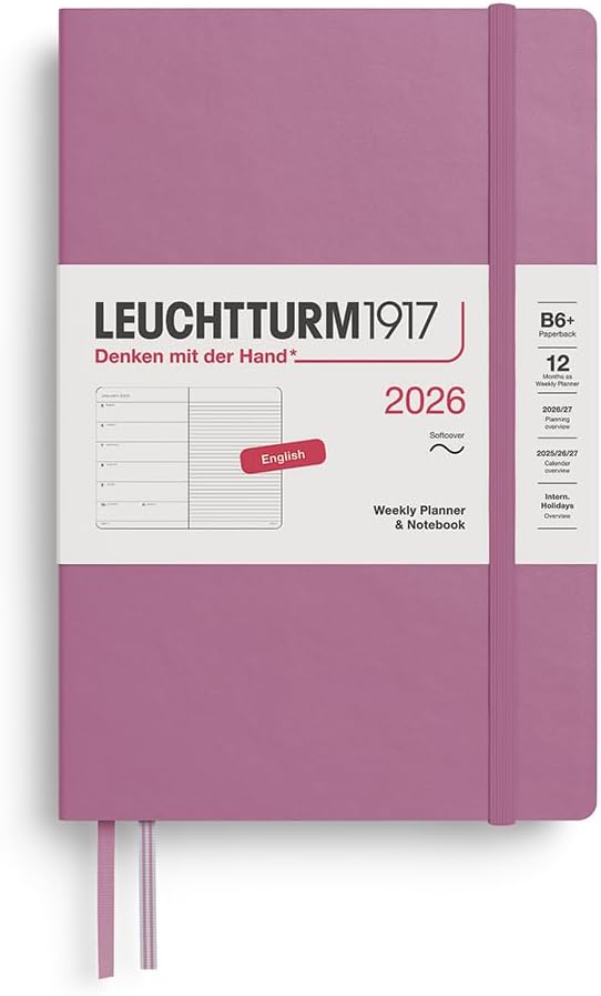 LEUCHTTURM1917 - Weekly Planner & Notebook 2026, Softcover, Paperback (B6+), Ruled, Dusty Rose (Jan 1 - Dec 31, 2026)