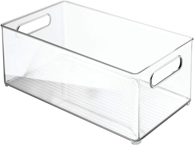 mDesign Deep Plastic Storage Organizer Container Bin, Office Organization for Filing Cabinet, Cupboard, Shelves, and Desk - Holds Notepads, Pens, Pencils, Highlighters, and Staplers - 2 Pack - Clear