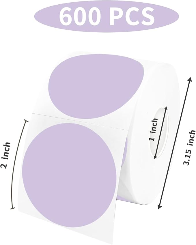 STARLIBOO 2 Inch Round Thermal Sticker Labels, Purple Self-Adhesive Direct Thermal Stickers, 600 Labels
