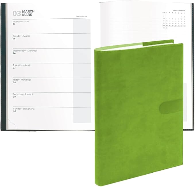 Quo Vadis 2026 Note - Bi-Lingual (EN/FR) - Weekly/Monthly Planner - 16 Months, Sept. 2024 to Dec. 2026 - 6" x 8 1/4" - Smooth Faux Suede Texas Bamboo Green Cover - A Modern Design for Journaling and Detailed Planning