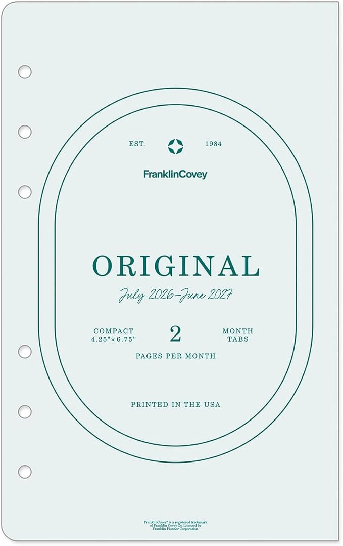 FranklinCovey - Original Ring-Bound Planner Refill - Two Page Per Month Calendar Tabs (Compact, Jul 2026 - Jun 2027)
