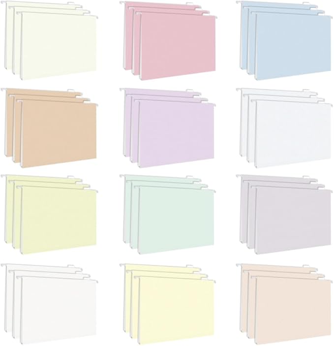 MagDurnus Hanging File Folders, Pastel Color Design,Letter Size with 1/5 Adjustable Cut Tabs, Assorted 12 Styles,Decorative,Drawer,Desk and Cabinet Use（25-Pack）