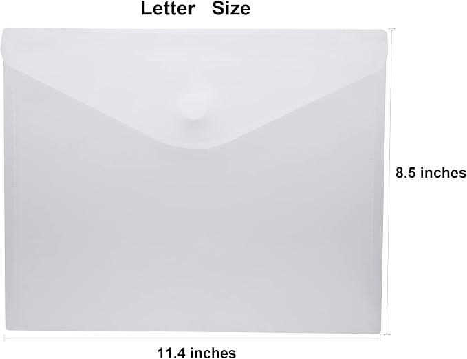 8.5 x 11 Clear Letter Sized Plastic Envelopes Document File Storage Holder 20 Pack Hook Loop Closure