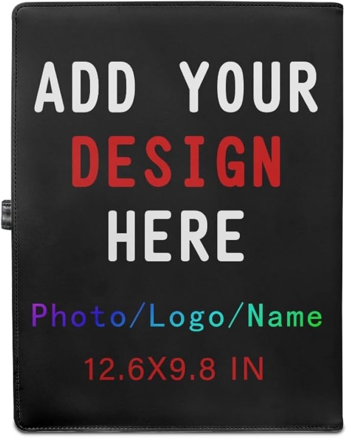 Personalized Padfolio Clipboard Folder Add Your Own Logo Text Text, Custom Leather Portfolio for Men Women with A4 Size Clip Board, Black
