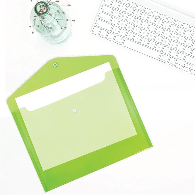 JAM PAPER Plastic Envelopes with Snap Closure - Letter Booklet - 9 3/4 x 13 - Lime Green - 3/Pack