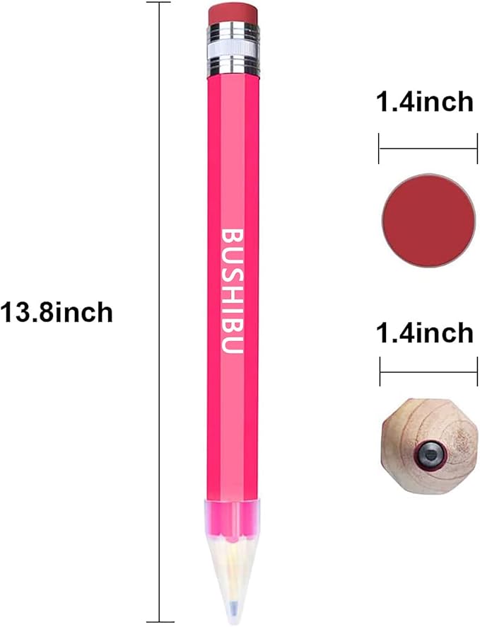 BUSHIBU Giant Pencils for Prop/Gifts/Decor - 14 Inch Jumbo Wooden Big Novelty Pencil with Cap for Schools and Homes (Pink)