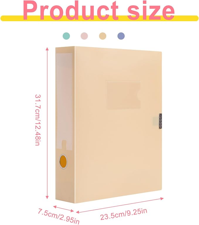 A4 Storage Archives Cases File Boxes Plastic Archives Cases with Lid, Box File, Height 75mm,4 Colores Folding Document Storage Box for Office、Homes and School-4 Pack