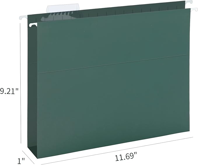HERKKA Extra Capacity Hanging File Folders, 60 Pack Reinforced Letter Size Hanging Folders with Heavy Duty 1 Inch Expansion, Designed for Bulky Files, Medical Charts, Green