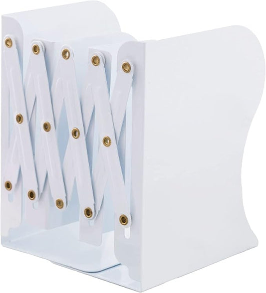 Adjustable Metal Bookends Heavy Duty for Shelves, 2 Dividers, Anti-Slip Design Expandable Book Ends for Desk, Office(White, 19 inches Max)