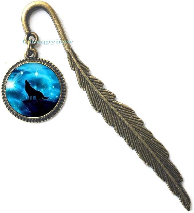 Handmade Howling Wolf Bookmark,Full Moon Bookmarker,Wolf and Moon Bookmark,Men and Women Accessories,HO0E400