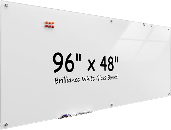 MaxGear Glass Whiteboard Wall Mounted, Frameless Magnetic Dry Erase Board, Tempered Glass, Steel-Backed, Non-Porous Smooth Surface, Floating Design, Accessories Included, for Office Home Classroom