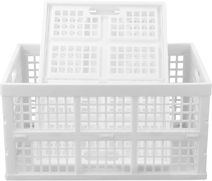Asking 2-Pack 42 L Stackable Collapsible Crate, Plastic Folding Storage Crate, White