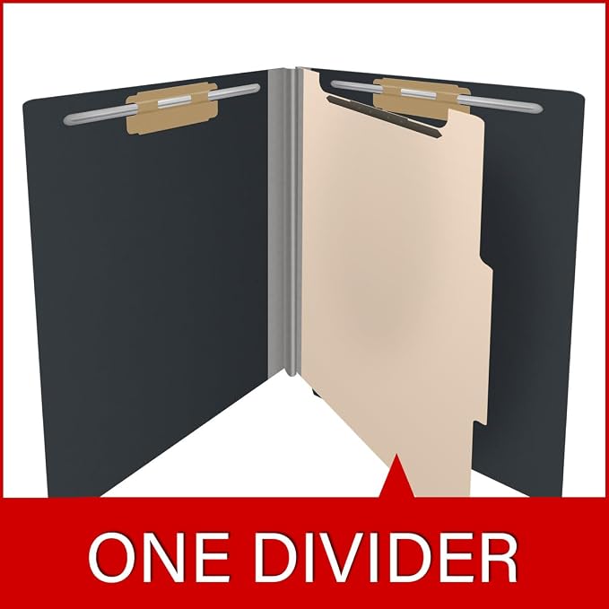 Pressboard Classification Folders, Full Cut End Tab, Letter Size, 1 Divider, Black (Box of 10)