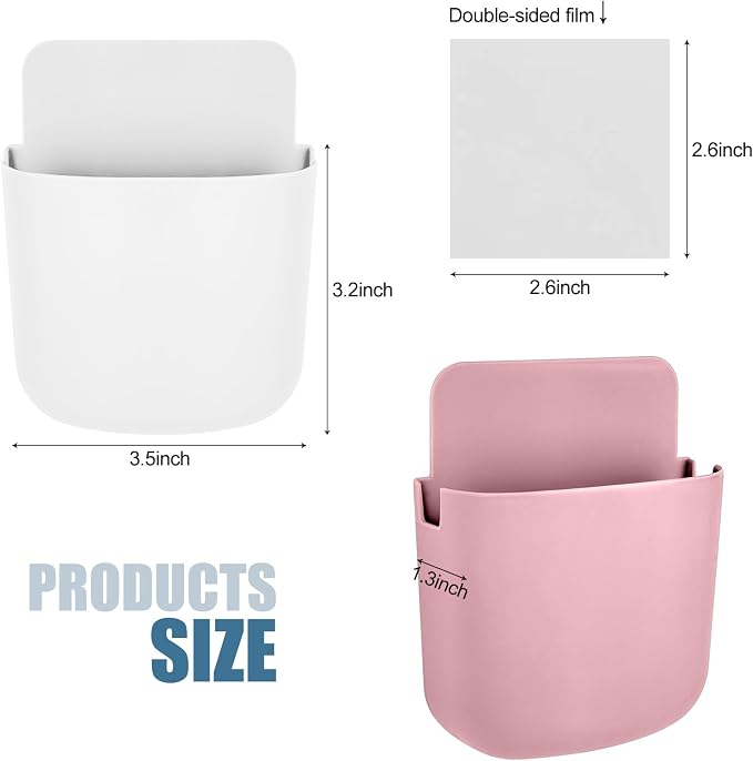 4 Pcs Remote Control Holder Wall Mount,Self Adhesive Remote Holder,Hole-Free Wall Pen Holder Storage Accessories for Home Office School (Pink/White)