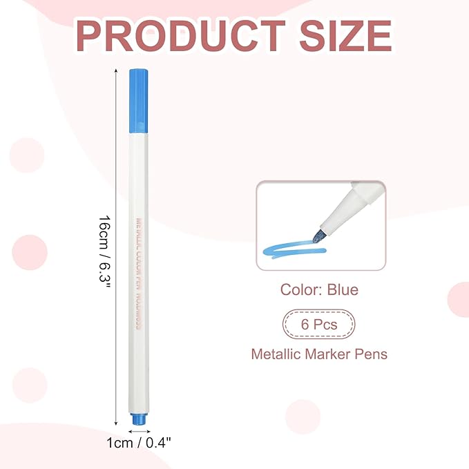 PATIKIL Metallic Marker Pens, 6Pcs Permanent Markers Medium Tip Quick Dry Paint Pen on Plastic Wood Stone Glass Canvas DIY Crafts Art Supplies for Drawing Writing Marking, Blue