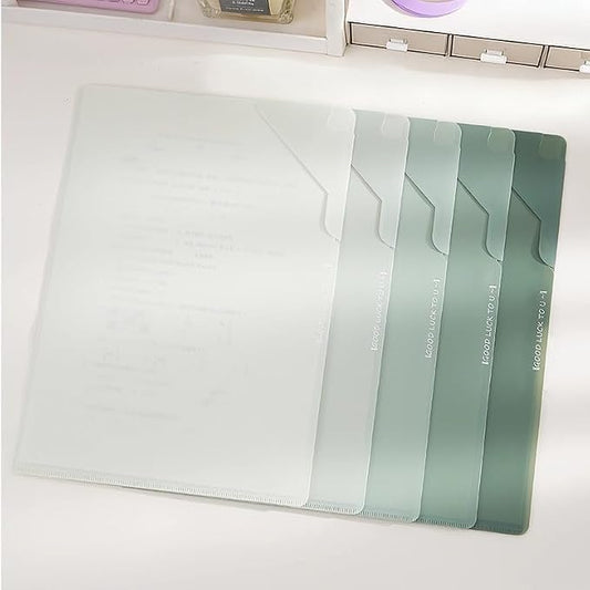 Green 5-Pack L-Shaped File Folder for Documents, Waterproof A4 Document Holders with Anti-Fall Flap, Plastic File Organizer,A4 Envelopes Filing Folder