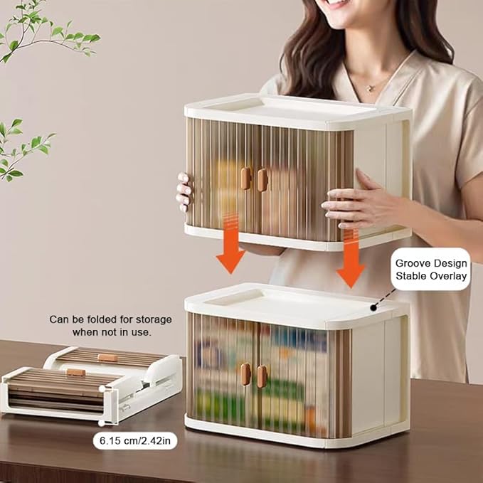 Desktop Storage Box, Foldable and Assembly-Free, Sliding Door Design, Ideal for Cosmetics Organization, Office Desk Storage, and Kitchen Storage