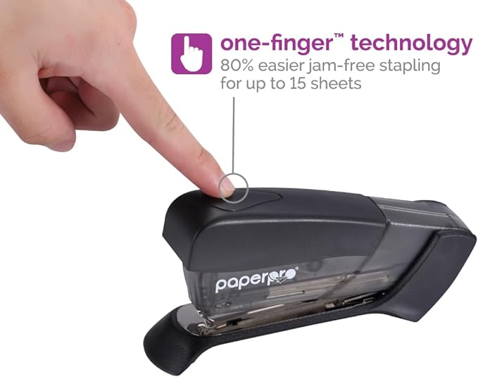 PaperPro Compact Classic Desktop Stapler, 15 Sheet Capacity, No Effort, Includes 105 Staples, One Finger, 80% Easier Stapling, Assorted (Colors May Vary)
