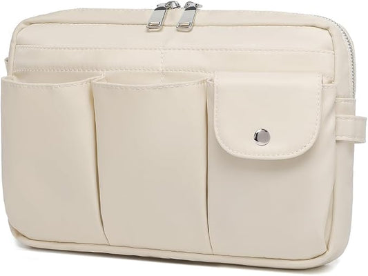 Storage Bag-arge Cosmetic Bag for Women Travel Makeup Bag Zip Up Bag Pure Cotton Canvas Can be Suspended (Creamy White)