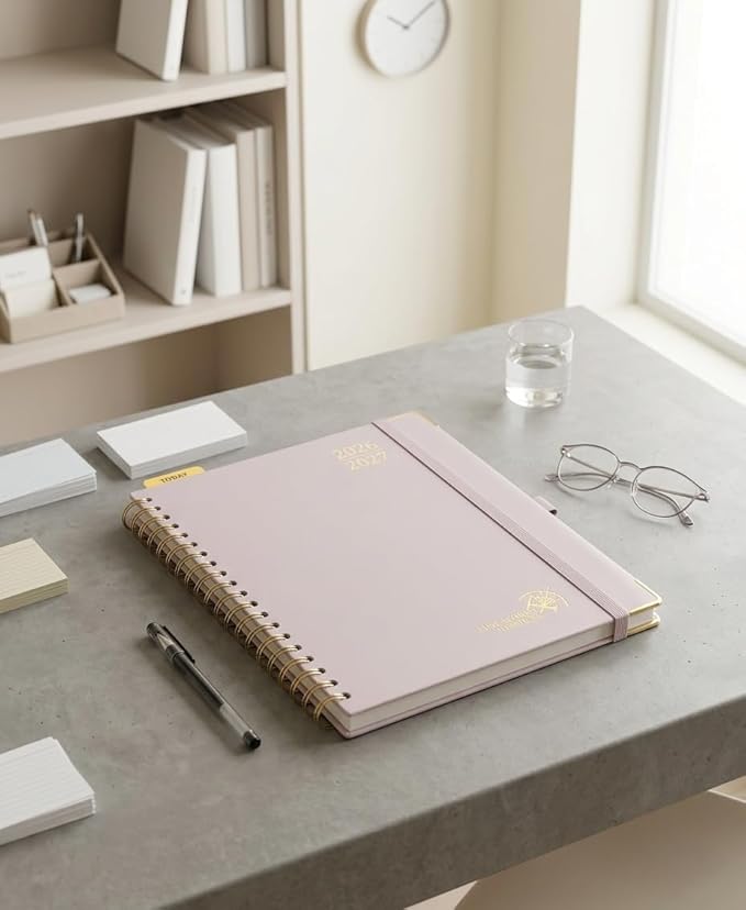POPRUN 2026-2027 Academic Year Weekly and Monthly Planner Calendar,Jul 2026 - Jun 2027，10" x 8"， Daily Agenda Book & Appointment Book with Hourly Schedule, Tabs, Hardcover, School and Office Supplies - Light Pink