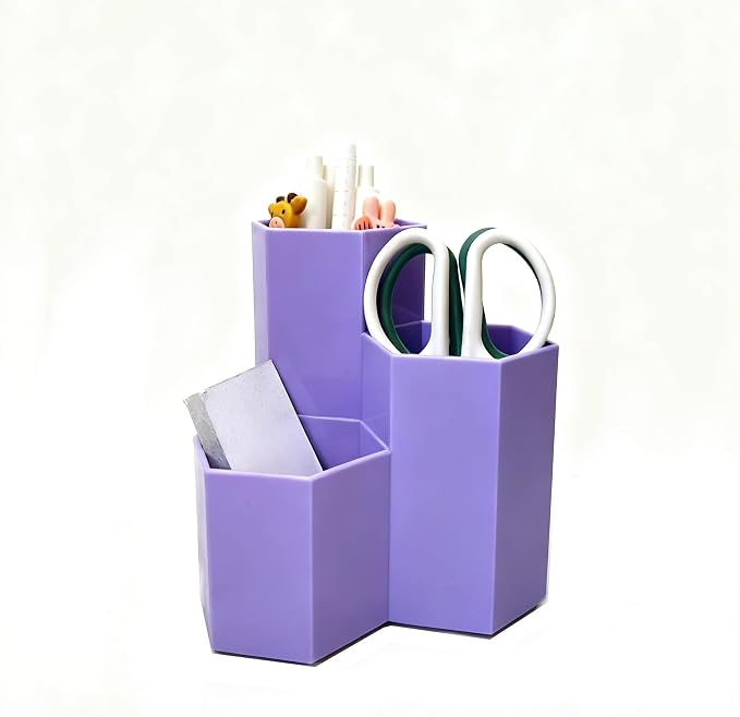 Pencil Organizer Pen Holder for Desk Pens Cup Small Desk Organizer Cute Pen Holder for Office,School and Home (Purple, Triangular)