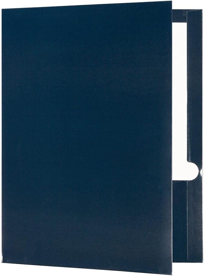 JAM PAPER Laminated Two Pocket Glossy Folders - Navy Blue - 3/Pack