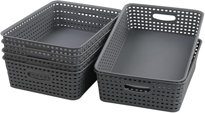 Readsky Gray Plastic Paper Storage Basket Tray, Office File Baskets, Pack of 5