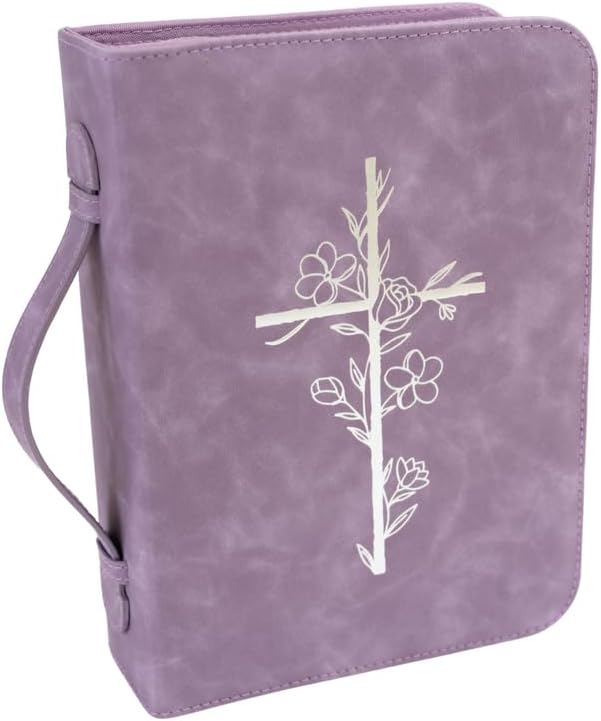 Bible Cover Case for Women – PU Leather Large Bible Case with Minimalist Debossed Design – Christian Bible Accessories for Girls & Women (Purple)