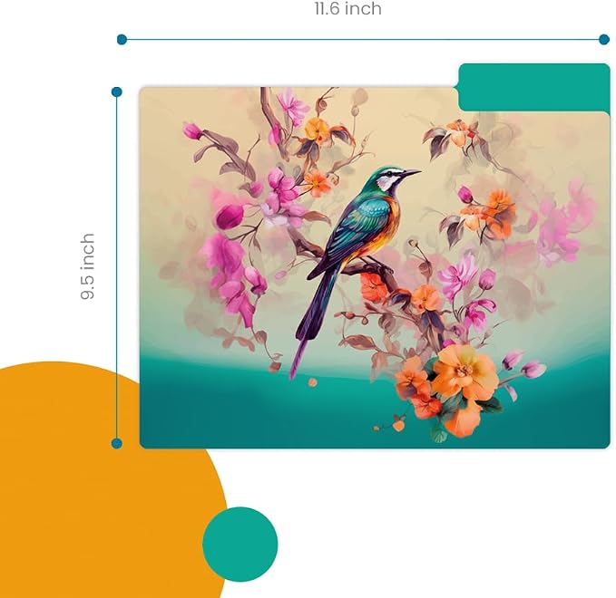12pcs Decorative File Folders Letter Size, Bird Design Folders, Cute Office Folders with Floral Branches, 1/3 Cut Tab, Waterproof Archival File Folders Colored Decorative File folders