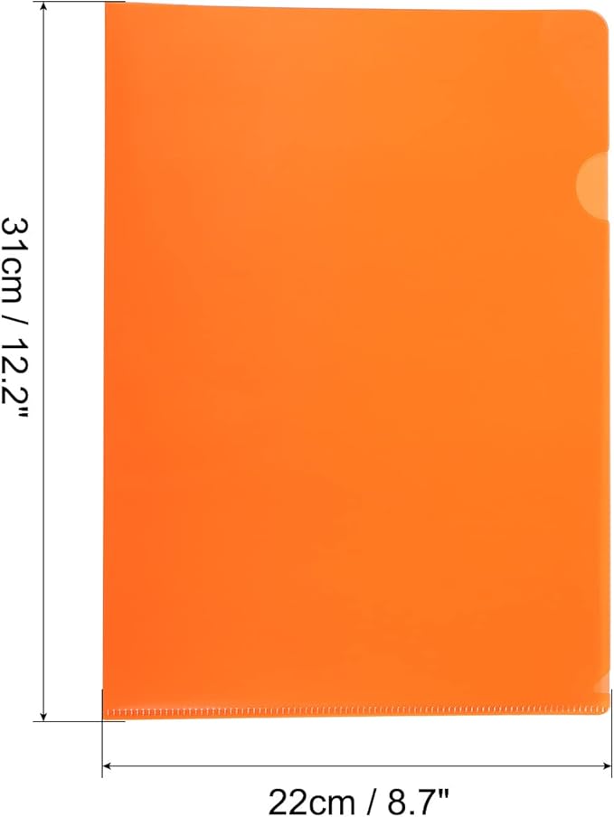 PATIKIL L Type Folders 12 Pack A4 Plastic File Project Pockets Clear Paper Document Jacket Sleeve for Office, Orange