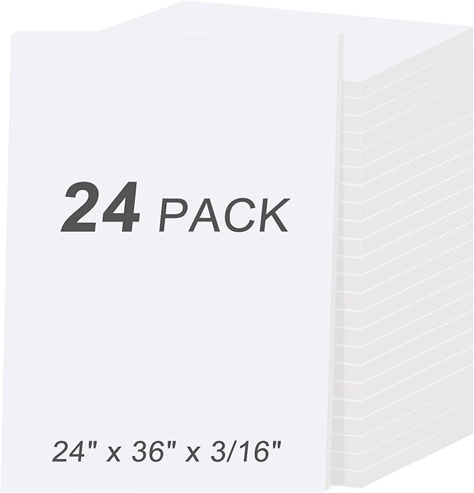 MYFAMIREA 24 Pack White Foam Board 24" x 36", 3/16" (5MM) Thick Board Poster Acid-Free Foam Core, Double Sided Foamboard Sheets for Projects, Art, Craft, Presentations and Wedding Signage
