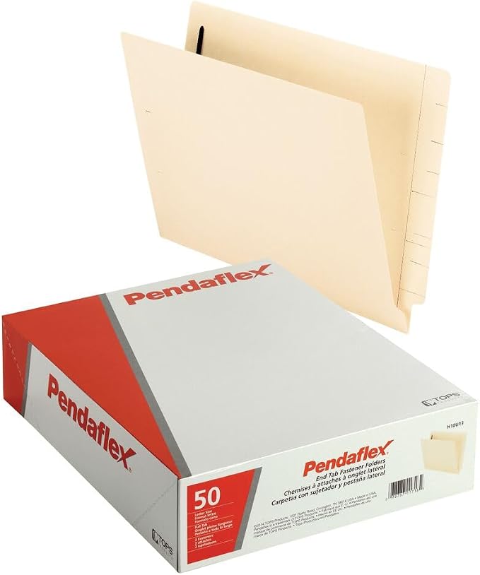 Pendaflex Manila End-Tab Fastener Folders, Letter Size, 2 Fasteners, Manila, Straight Cut, 50/BX (H10U13) (Pack of 5)