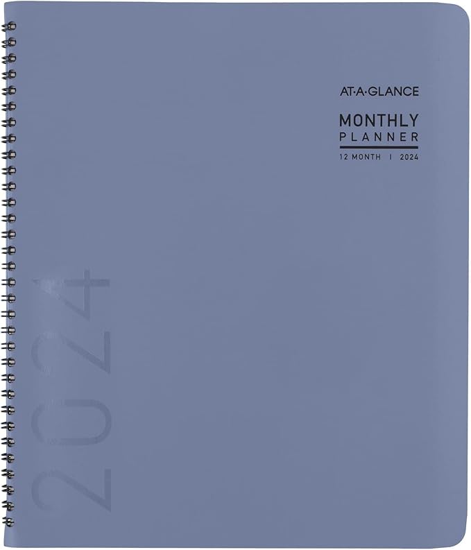 AT-A-GLANCE 2024 Monthly Planner, 9” x 11”, Large, Monthly Tabs, Pocket, Faux Leather, Contemporary, Slate Blue (70250X2024)